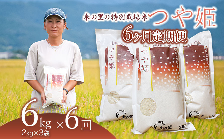 
【令和6年産】【6ヶ月定期便】 米の里の特別栽培米 つや姫 精米 6kg(2kg×3袋)×6ヶ月　山形県鶴岡市産 k-663
