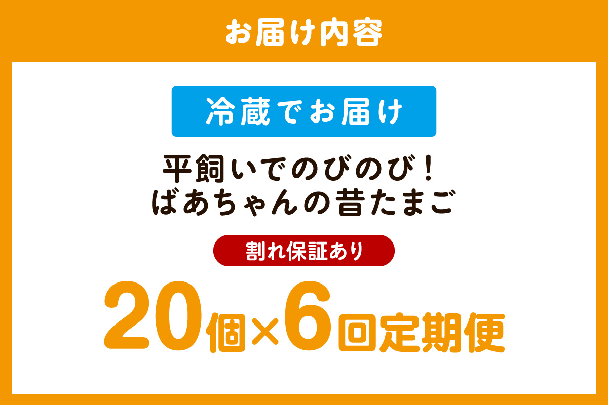 【6回定期便】平飼いで のびのび！ばあちゃんの昔たまご 20個/月 割れ保証あり 999-B616