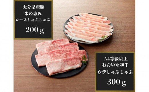 
【百年の恵みおおいた和牛】A4等級以上300gと大分県産豚米の恵み200gのしゃぶしゃぶセット計500g
