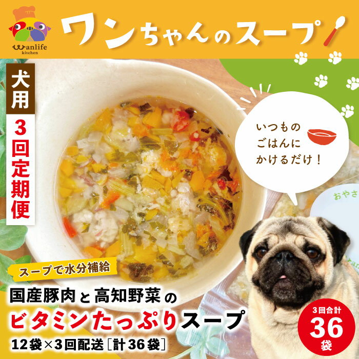 【ふるさと納税】R6-430．3回 定期便 いつものごはんにかけるだけ！国産豚肉と高知野菜のビタミンたっぷりスープ 12袋×3回配送 合計36袋 冷凍 無添加 ペットフード 犬 ドッグ 犬用 スープ 栄養 健康 おいしい 水分補給 高知 土佐 四万十 しまんと お取り寄せ 送料無料