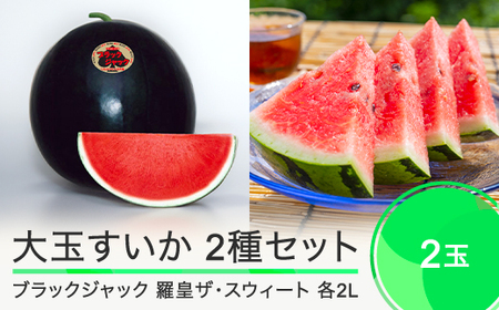 スイカ すいか 大玉 2玉セット ブラックジャック 羅皇ザ・スウィート 食べ比べセット 2025年産 令和7年産 山形県産 大石田町産 mn-su2br2
