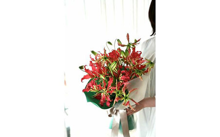 《定期便 3ヵ月》生花グロリオサ花束 ブーケ 初回花瓶付【らんまん 花 植物 お花 アレンジメント 高知 人気 おすすめ 送料無料】