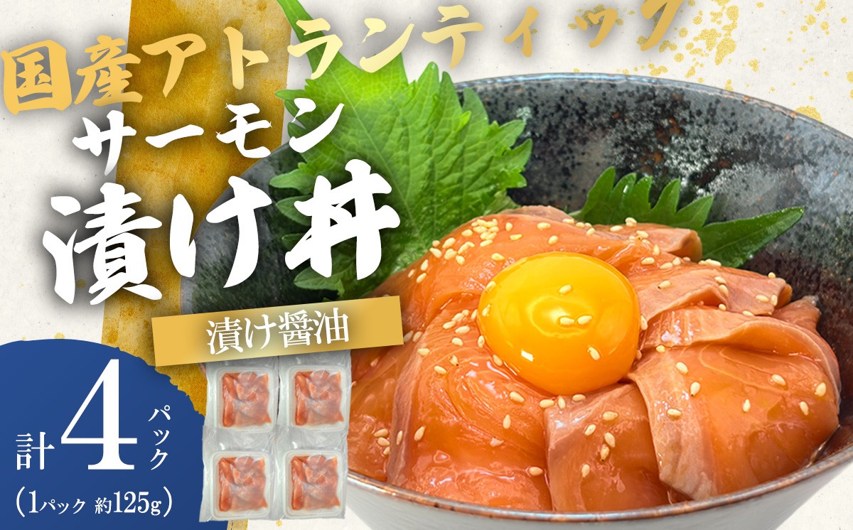 小山町産アトランティックサーモン 冷凍 サーモン漬け丼（約125g×4P）漬け醤油 | サーモン 小分け 真空パック 刺身 海鮮丼 海鮮 魚介 サーモン丼 国産 鮭 養殖 静岡県 小山町