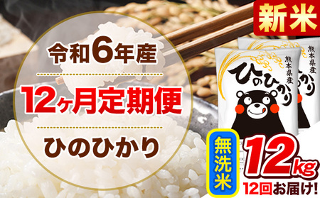 令和6年産新米 【12ヵ月定期便】 無洗米 ひのひかり 定期便 12kg 6kg×2袋《お申込み翌月から出荷開始》 熊本県産 精米 ひの 米 こめ ヒノヒカリ コメ お米