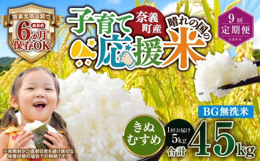 【9回定期便】 子育て応援米  奈義町産米 BG無洗米 きぬむすめ5kg 【窒素充填包装】 【お申込み完了月の翌月から順次発送】  米 お米 白米 ご飯 単一精米 無洗米 国産 定期便 岡山県 奈義町