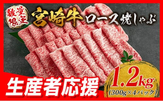 生産者応援 数量限定 宮崎牛 ロース 焼きしゃぶ 計1.2㎏ 牛肉 ビーフ 黒毛和牛 国産 ブランド牛 食品 おかず おすすめ 贅沢 イベント お取り寄せ グルメ パック数が選べる 送料無料_FD5-24