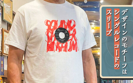 オリジナルTシャツ半袖 レコード柄（白） Lサイズ ＜音浴博物館＞[CBH007]