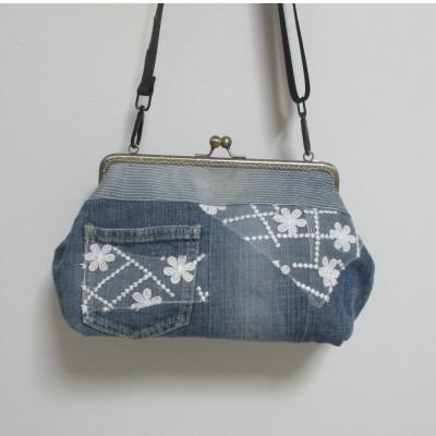 ふるさと納税 豊能町 手作り　デニムカジュアルリメイクがま口バッグ　08 |  | 01