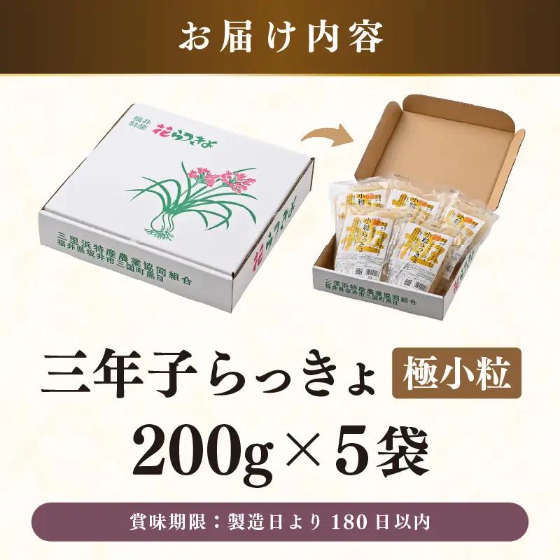 三年子花らっきょ 極小粒らっきょ 200ｇ×5袋 化学調味料不使用 漬け物 らっきょう [A-0708]
