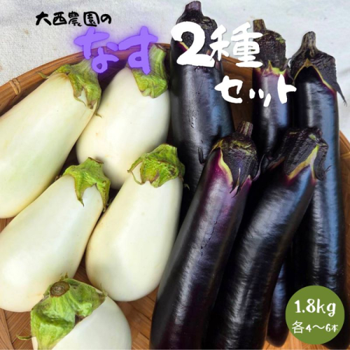 なす 白ナス 長ナス 食べ比べ 2種 セット 計1.8kg 各4～6本 とろ～り旨なす ふわとろ長なす 茄子 なす 茄子 ナス 旨い 甘い 野菜 夏野菜 旬 産地直送 農園直送 送料無料 大西農園 岐阜県 揖斐川町