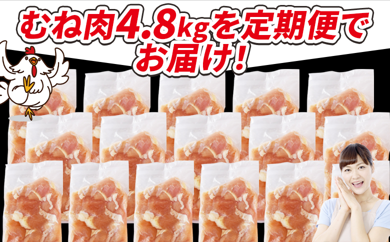 ＜宮崎県産若鶏切身 むね肉 4.8kg（300g×16袋）6か月定期便＞ 3か月以内に初回発送 【 からあげ 唐揚げ カレー シチュー BBQ 煮物 チキン南蛮 小分け おかず おつまみ お弁当 惣菜