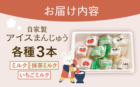 【手作りアイス】 3種類 アイスまんじゅう 詰め合わせ 食べ比べ 9本入り 無香料 無着色 多治見市 / エイシン あずき 餡 ミルク いちご 抹茶 アイス 無添加 自家製[THD004]