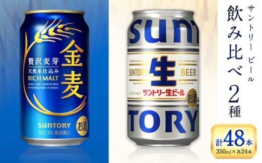 “九州熊本産” 飲み比べ 金麦 生ビール 48本 350ml × 各 24本 《30日以内に出荷予定(土日祝除く)》阿蘇天然水100％仕込 ビール ギフト お酒 アルコール 熊本県御船町 缶ビール 酒 缶 サントリー生ビール