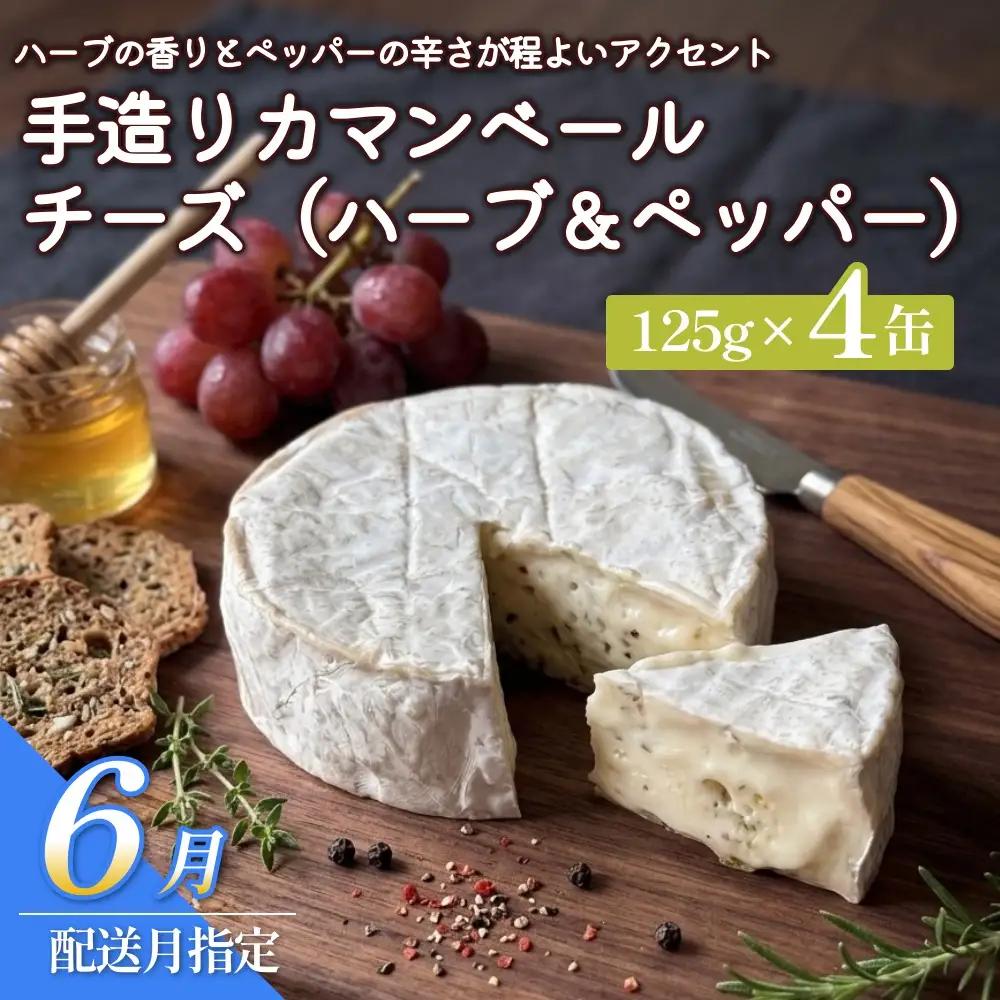 【6月配送】カマンベールチーズ （ハーブ＆ペッパー） 4個 缶タイプ  チーズ工房角谷 KAKUYA カマンベール ちーず 地元産生乳使用 手造り おつまみ ハーブ バジル ブラックペッパー 北海道 安平町