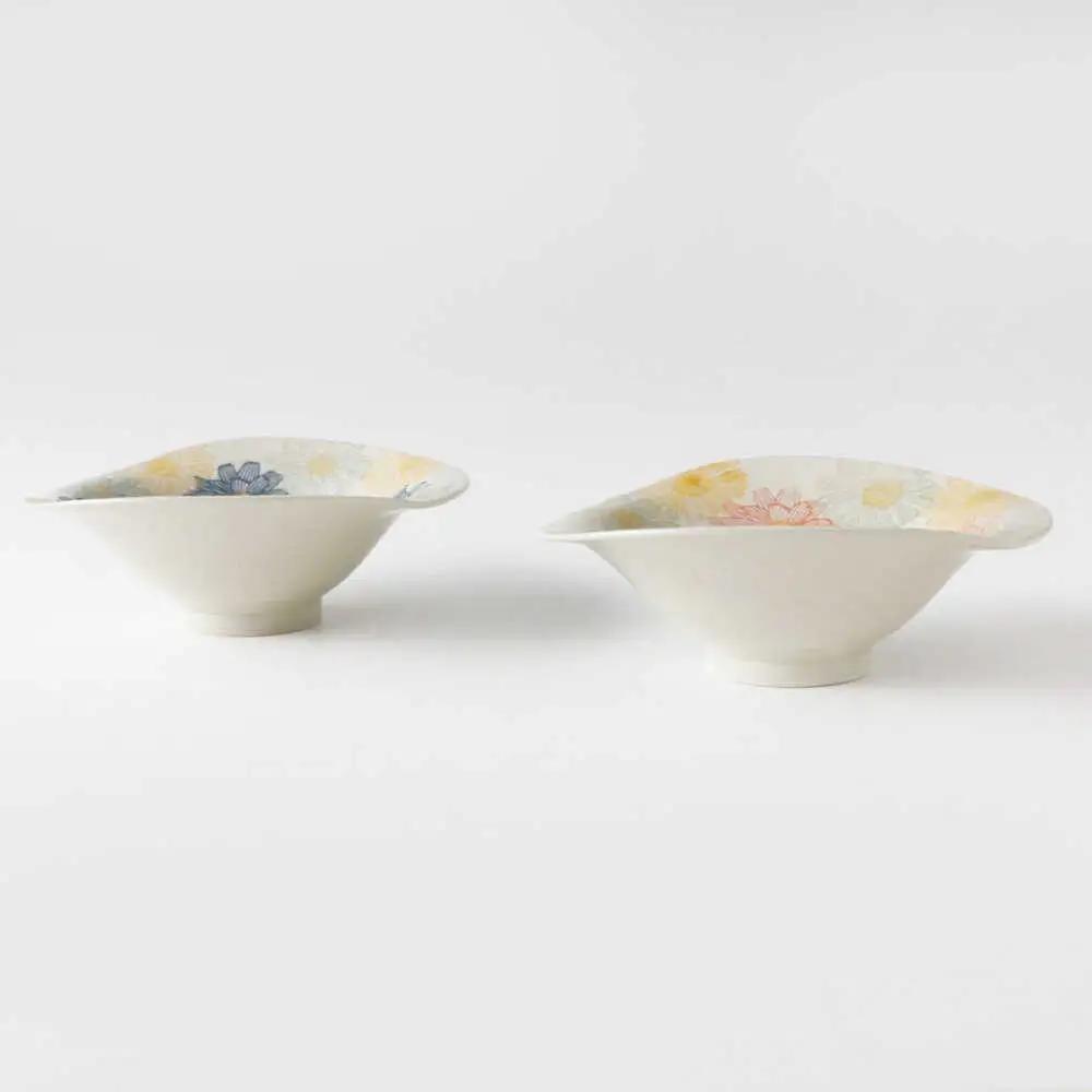 【波佐見焼】変形鉢大　フローラル　2色セット 青・赤【奥川陶器】[KB82]