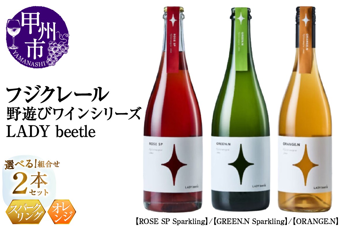 
            【選べる組合せ】フジクレール 野遊びワイン LADY beetle 2本セット《【ROSE SP Sparkling】 / 【GREEN.N Sparkling】 / 【ORANGE.N】》（MG）【ワイン フジクレール ロゼワイン スパークリングワイン オレンジワイン 甲州市 山梨県】
          