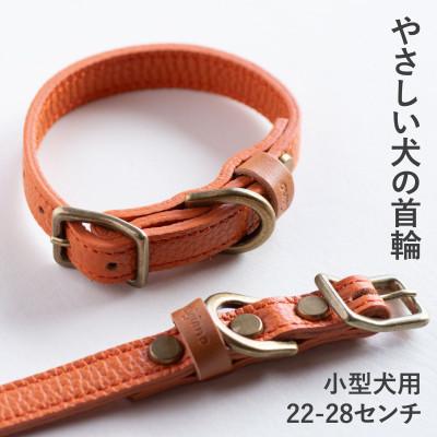 ふるさと納税 和泉市 首輪 本革 イタリアンレザー オレンジ 小型犬用 (22-28センチ)ペット用品【dc-01ss】