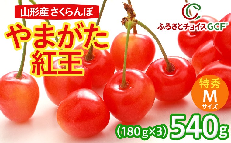 【GCF】さくらんぼ【やまがた紅王】約180ｇ×3パック  特秀 Mサイズ【令和9年産先行予約】 FS26-017