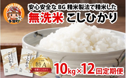 【先行予約】【令和8年産新米早期予約　毎月定期配送・計12回】 BG無洗米こしひかり10kg×12回 [R-00403] / 滋賀県産 多賀町 コシヒカリ 米 お米 こめ コメ 白米 ご飯 精米 10kg 袋 定期便 12ヶ月連続 国産 送料無料 おすすめ 人気 大人気 国産 ランキング 無洗米 ヌカ