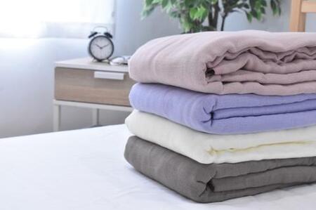 三河木綿　和晒し5重ガーゼケット　大判_ブルー【G0121】