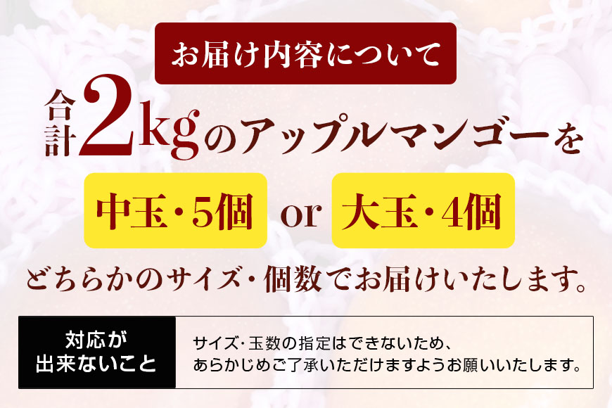 【2025年発送】沖縄県糸満産の「濃厚アップルマンゴー」2kg オリジナル贈答用化粧箱入り 生産者:ゆいぐくるマンゴー