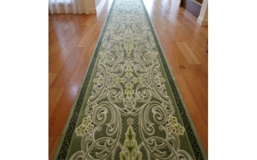 日本製 廊下カーペット 65cm×440cm ＜モダンオーナメント＞ 滑り止め グリーン【1671907】