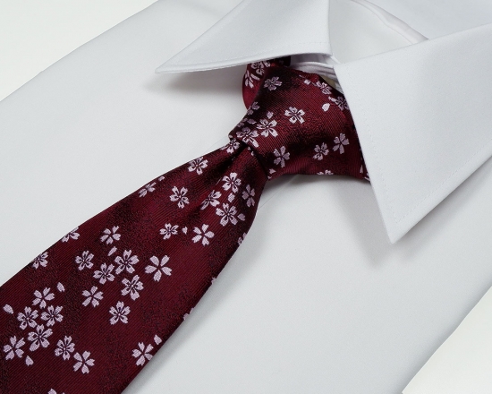 郡内織物「富士桜工房」シルクネクタイ 桜花   臙脂色