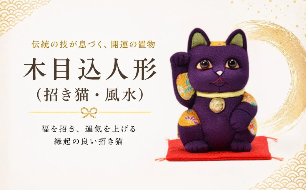 
                  木目込人形（招き猫・風水（中）紫） | まねきねこ 猫 飾り物 人形 置物 ちりめん 伝統工芸 縁起 開運招福 千客万来 商売繁盛 金運 インテリア プレゼント 雑貨 可愛い 柿沼東光 クールジャパン The Wonder 500 埼玉県 越谷市
                