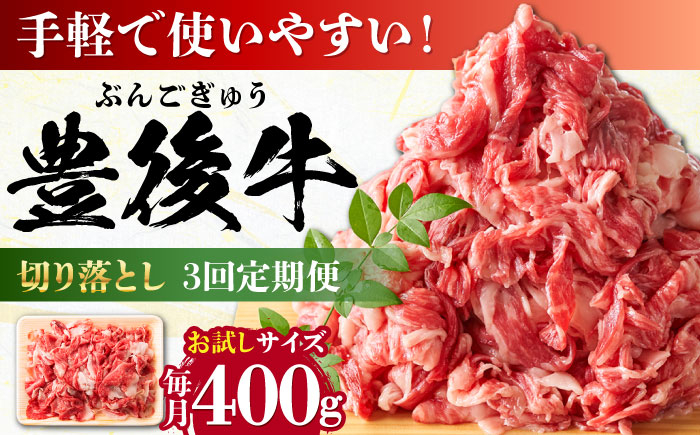 
            【全3回定期便】【お試しにピッタリ！】 おおいた豊後牛 牛肉 切り落とし 400g 日田市 / 株式会社MEAT PLUS　肉 牛肉 和牛 [AREI038]
          