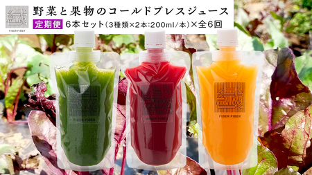 【定期便 全６回】野菜と果物の コールドプレスジュース 200ml × 6本セット 野菜ジュース スムージー 美容 健康 無添加