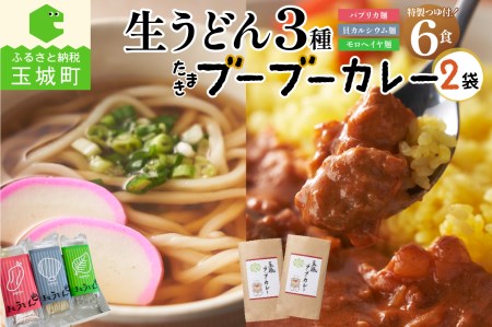 贈答用オリジナル箱入り 3種の生うどん(3食入り×2箱)＆玉城ブーブーカレーセット