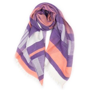 【播州織ダブルフェイスブロックコットンストール】PURPLE.PINK   44-14