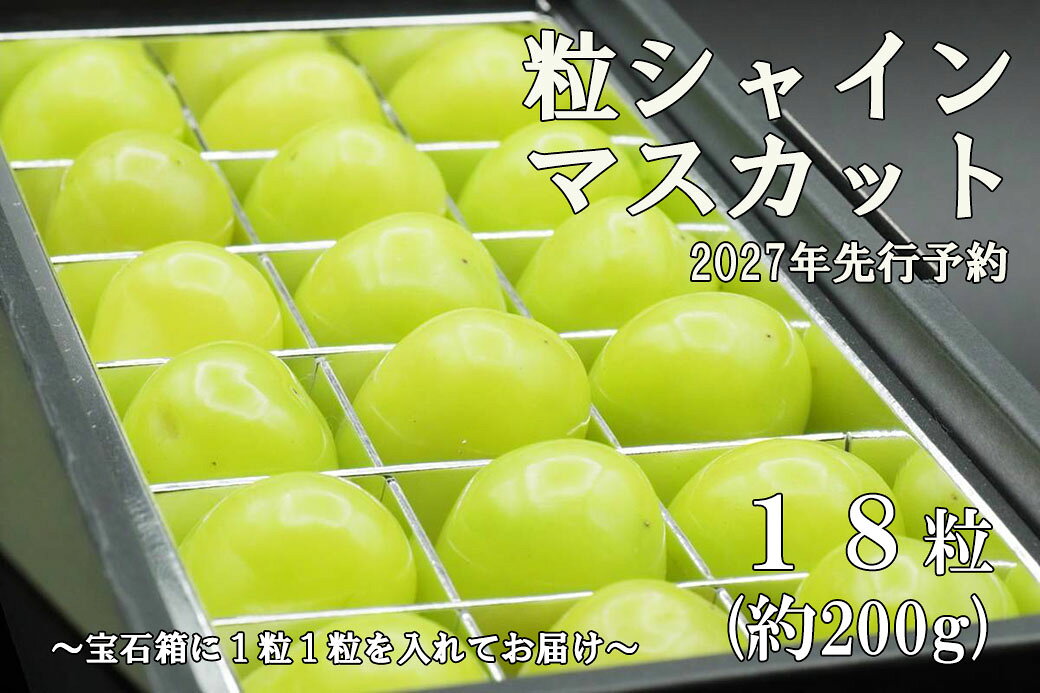 【ふるさと納税】【2027年発送分 先行予約】《厳選・宝石箱》シャインマスカットひと口BOX(18粒入り・約200g)　シャイン マスカット ぶどう 葡萄 ブドウ 房なし 粒シャイン 粒のみ 粒だけ くだもの 果物 フルーツ 山梨 やまなし 富士川町