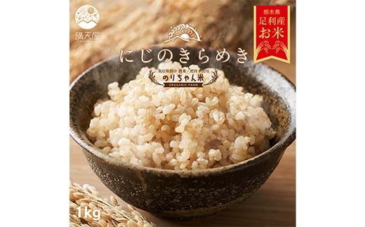 令和7年 足利市産 のりちゃん米 玄米 (にじのきらめき) 1kg＜栽培期間中 農薬・肥料不使用＞ 玄米 げんまい 米 こめ ごはん 食品 農家 限定 2025年 贈答 贈り物 ギフト プレゼント 自宅 家庭 栃木県 足利市 F7Z-1723