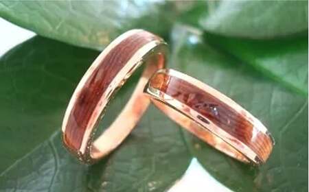 【グレイン】屋久杉リング -太めタイプ- 添（Sou）-「ピンクゴールドタイプ」- アクセサリー ギフト 指輪 木製品 一点物 