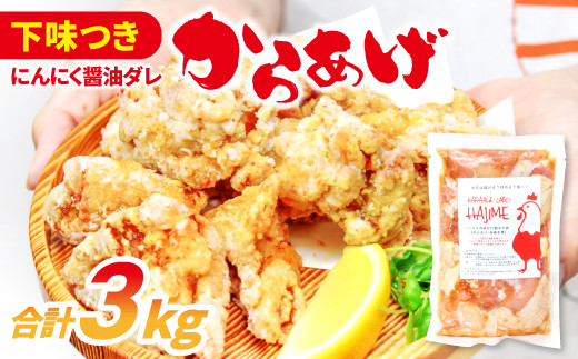 
ハジメのからあげ　秘伝ダレの下味付き鶏モモ肉（300g×10袋）【唐揚げ にんにく醤油 冷凍 揚げ物 お弁当 運動会 バーベキュー BBQ ホームパーティ 300g×10袋 肉 鶏肉 若鶏もも肉 下味付き】
