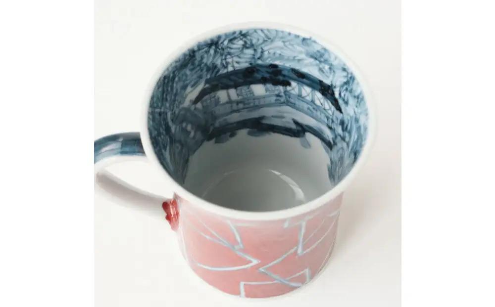 【たち吉】山水角幾何文マグ（朱）京都 マグ 陶芸品 人気 おすすめ