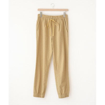 【ふるさと納税】【洗える/伸縮性/草木染め】コットンリネン　ヘムバンドストレッチパンツ　エンジュ(イエロー)【1511808】