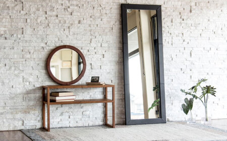 MS304(グレージュ)NOSミラー　スクエアL　ナチュラルレザー製