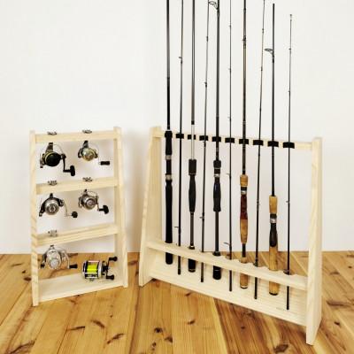 ふるさと納税 横手市 ロッドスタンド10本掛け+リールスタンド片面Mサイズ 【本体:ナチュラル　フェルト:ブラック】 |  | 01