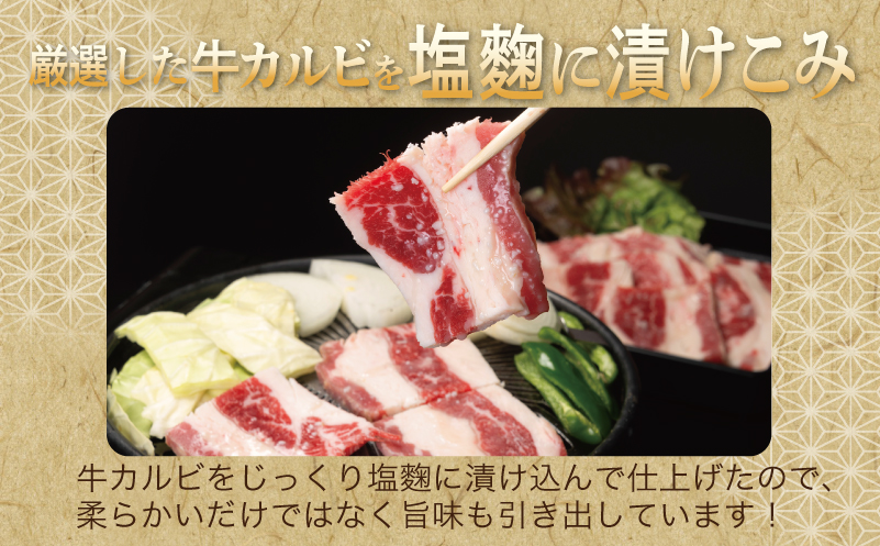 【ANA限定】 牛カルビ 焼肉用 タレ漬け+塩麹漬け 合計1kg（250g×各2袋） 【味付け 小分け 焼くだけ 簡単調理 BBQ 牛肉 250g×4袋】 010B1669