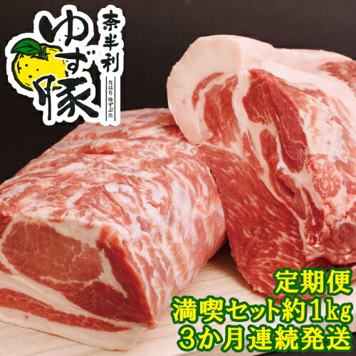 【ふるさと納税】奈半利ゆず豚定期便1（ゆず豚満喫セット1kg程度）×3か月連続発送　定期便　豚肉　ロース　肩ロース 　バラスライス　モモ切り落とし　ミンチ　詰め合わせ