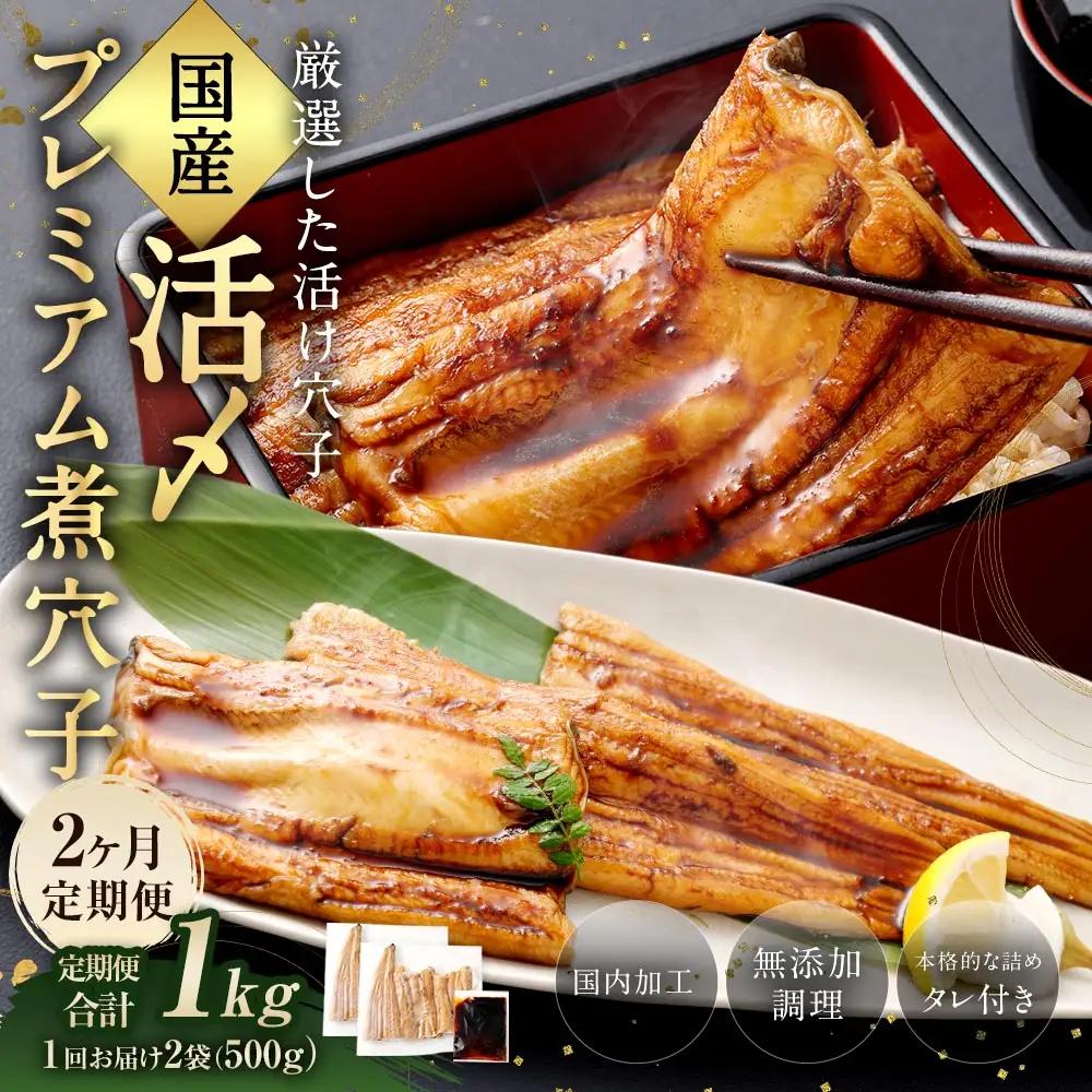 【 2ヶ月定期便 】 国産活〆 プレミアム煮穴子 500g （ 250g × 2袋 ） タレ （ 50g ） 付 魚 魚類 お魚 穴子 アナゴ あなご 魚料理 冷凍 保存料不使用 着色料不使用 添加物不使用