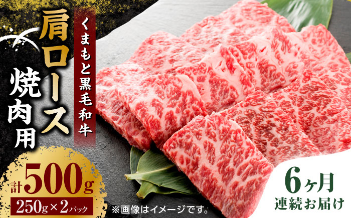 
【6回定期便】くまもと黒毛和牛 焼肉用 肩ロース 500g（250g×2pc）【馬刺しの郷 民守】 熊本県産 九州産 和牛 お肉 肉 バラ 黒毛和牛 [ZBL092]
