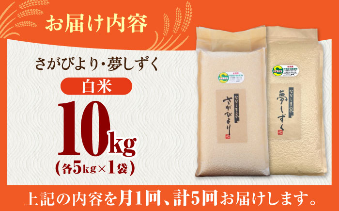 【全5回定期便】令和7年産 ななしま家 さがびより・夢しずくセット各5kg / 白米 米 特別栽培 / 佐賀県 / 有限会社七島農産 [41AHAC009]