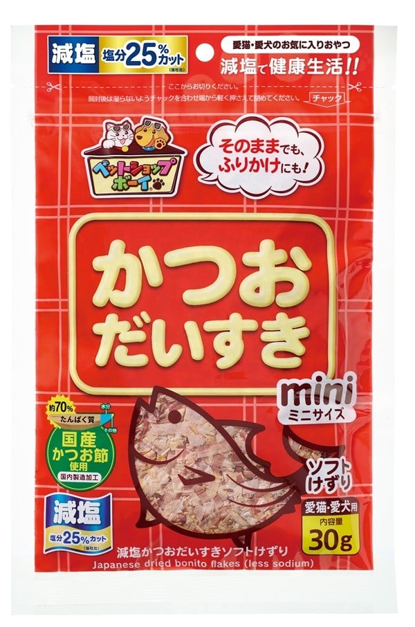 
                  ペットフード マルトモ 減塩かつおだいすきソフトミニ30g×15個セット おやつ ふりかけ かつお 鰹 ソフト 減塩 犬 猫 国産 国内加工 保存料 着色料 不使用 伊予市｜C155
                