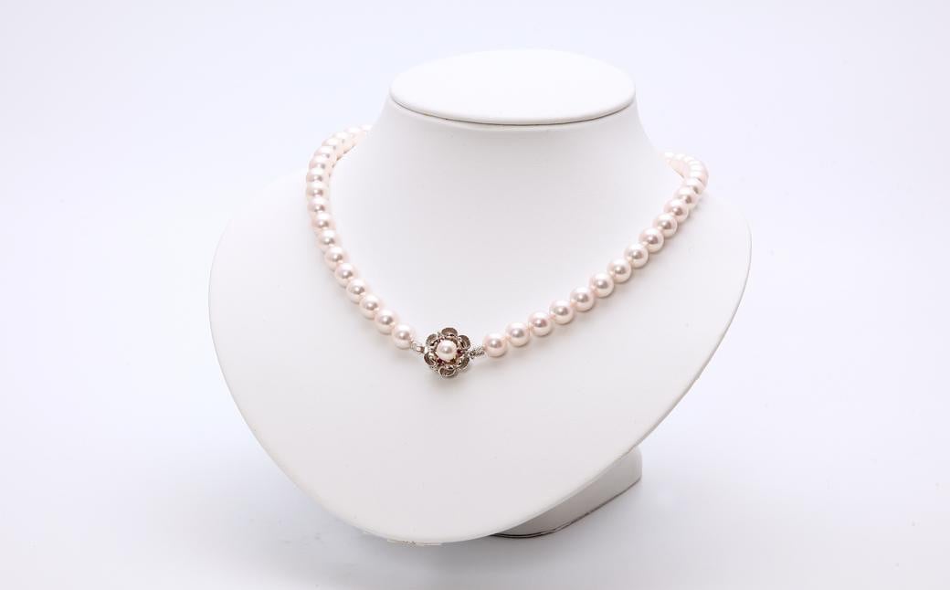 【限定1点】あこや真珠 (8－8.5mm珠) ネックレス・イヤリング (またはピアス)・リング3点セット クラスプK14WGルビー付き ／ 選べる ジュエリー アクセサリー パール 長崎県 長崎市 園