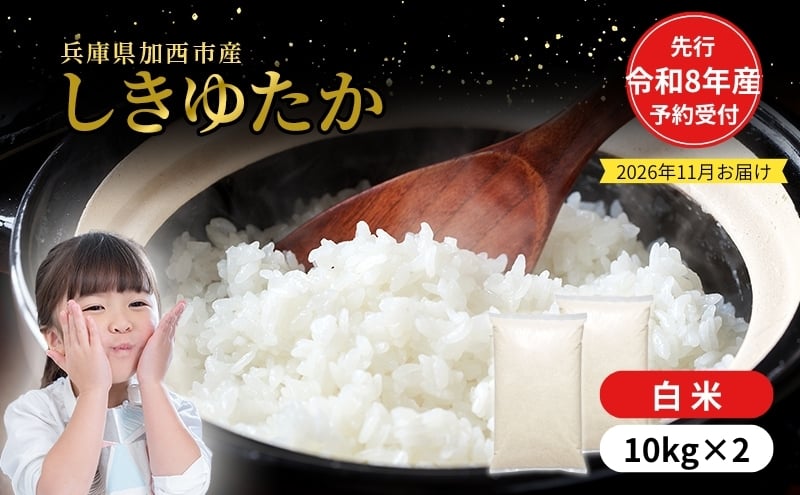 
            【令和8年産 先行受付】しきゆたか 白米 20kg (10kg×2)《2026年11月発送》
          