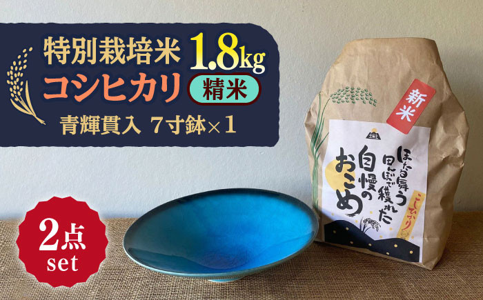 
先行予約 【令和6年産新米】 精米 コシヒカリ 特別栽培米 （1.8kg）+ 【美濃焼】 青輝貫入 7寸鉢 【山松加藤松治郎商店】 [TEU049]
