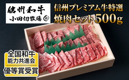 
                  【信州プレミアム牛】特選 焼肉セット（500g） | 【小田切牧場】A5 A4 牛肉 黒毛和牛 信州牛 国産牛 冷凍  赤身 霜降り肉 モモ ロース ギフト プレゼント 贈答 長野 信州 東御
                